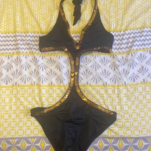 Blk and gold one piece swim